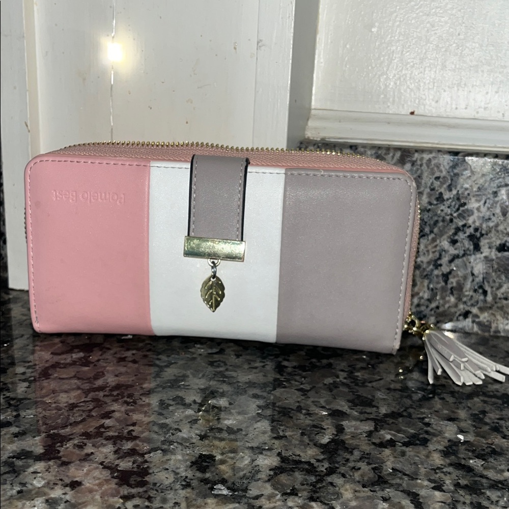 Pink, White, Gray Wallet with Gold Accent - RFID
